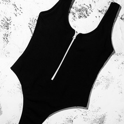 Billion Swimming 2024 New Hot Foreign Trade one-piece Swimsuit Women's Solid Color Zipper Stitching Sexy Swimsuit Women's European and American Cross-border Swimsuit