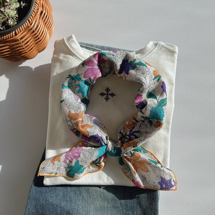 2025 Spring and Summer New Cotton Small Square Soft Printed Scarf Neck Protecting Small Scarf Sunscreen Headscarf Hair Belt Women