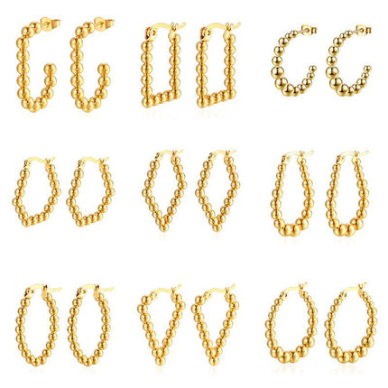 Cross-border European and American fashion geometric stainless steel welding bead earrings simple fashion Joker plated 18K earrings wholesale