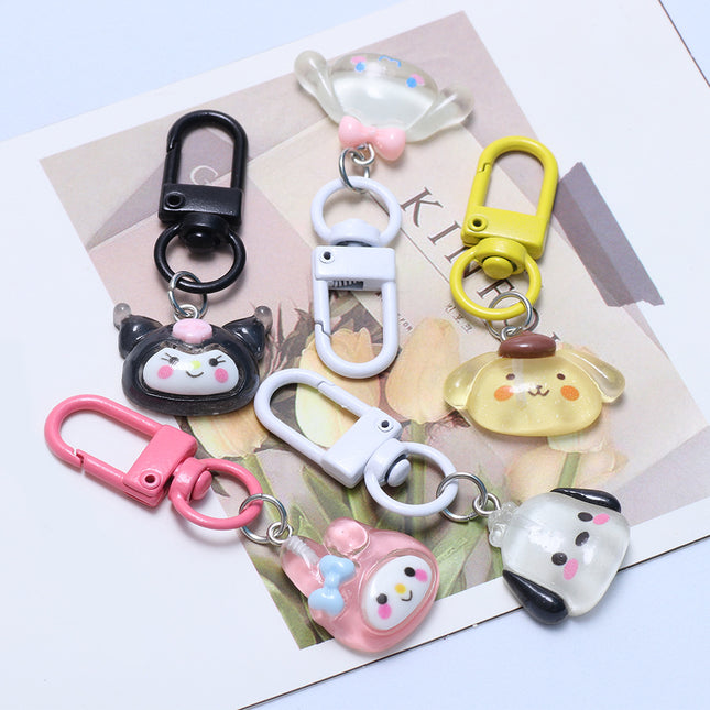 Transparent Animal Three-Creeper European Cinnamon Dog Kuromi Resin DIY Keychain Ring Accessories Pendant