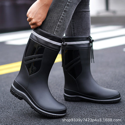 Cross-border Waterproof Shoes Men's Rain Shoes Fashion Thickened Rain-proof Rubber Shoes Work Anti-slip Fishing Kitchen Rain Boots for Foreign Trade