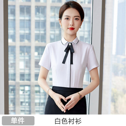 Catering Overalls White Shirt Hotel Front Desk Western Restaurant Waiter Temperament Short-sleeved Professional suit Female Summer