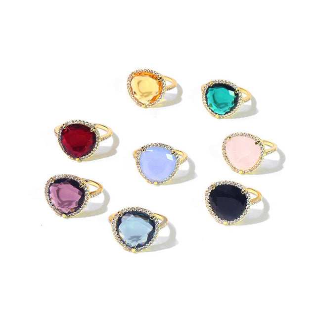 Cross-Border E-Commerce Amazon Hot-Selling Supply Triangular Crystal Zircon Micro-Paved Emerald Ring Seiko Handmade Jewelry