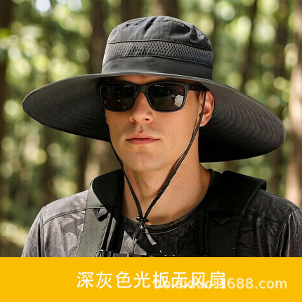 Summer Popular Fisherman Hat Solar Double Fan Rechargeable Hat Cross-Border Wholesale Sunshade and Sun Protection Essential for Fishing