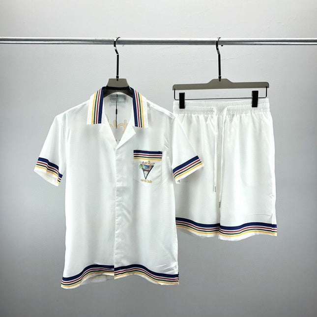2023 New Summer Men's Casual Suit Short-Sleeved Shirt and Shorts with Mesh Print Pattern Inside for Men and Women