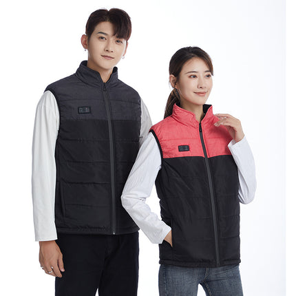 Winter Dual-Control Nine-Zone Color-Blocked Heated Vest, Smart Electric Heating Thermal Clothing, Cross-Border Wholesale, Men's Sleeveless Thermal Wear