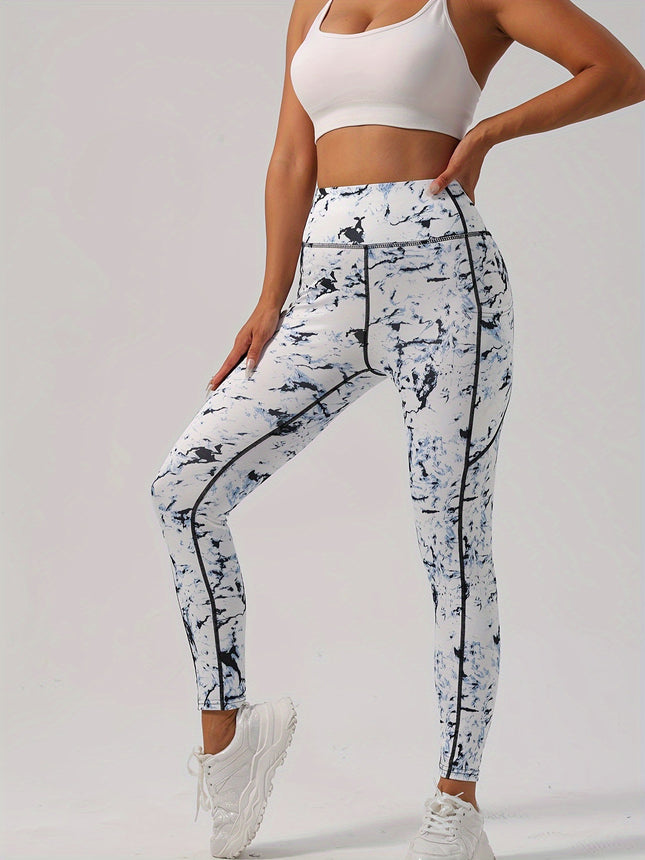 High Waist Quick Drying Print Yoga Leggings with Pocket Cross-Border