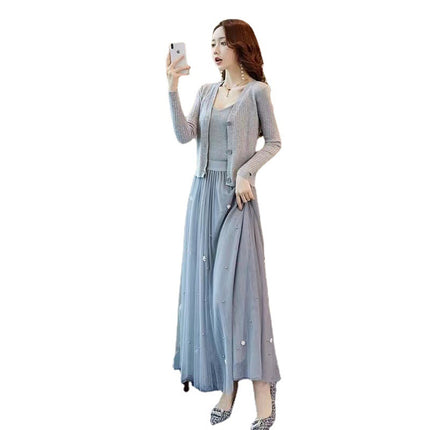 Single Piece/Set 2024 Spring & Fall Feminine New Elegant Fashionable Knitted Cardigan Suspender Mesh Skirt Three-Piece Set