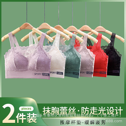 New Sexy French Style Lace Bra Beautiful Back Anti-Light Breathable Non-Steel Ring Gather-up Underwear Women's Vest Bra