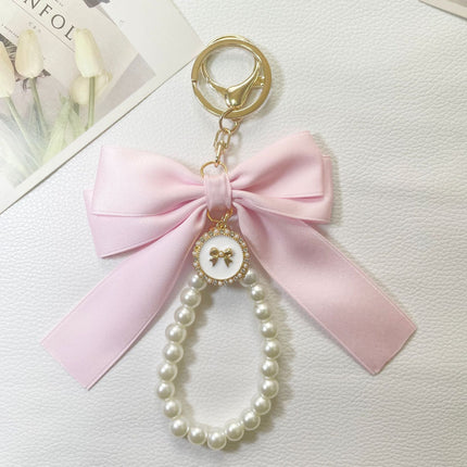 New Large Pearl Bow Keychain Colorfulful Webbing Cloth Knot Accessories Headphone Set Bag Accessories Bag Pendant
