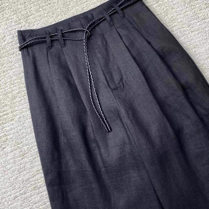 CHAO FIRE recommend! Old money wind relaxation feeling ~ black linen wide leg pants women's drawstring strap casual mop pants
