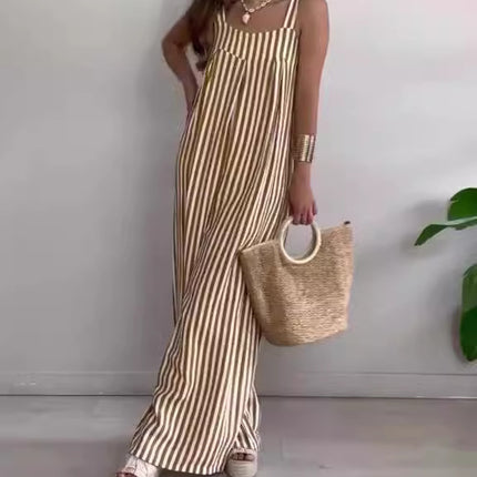 2024 New Women's Clothing Casual Loose Striped Suspender Pants Women's Clothing