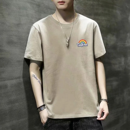 Men's Short-Sleeved T-Shirt 2023 Slim Fit Versatile Top Youth Korean Style Bottoming Shirt Printed T-Shirt Casual Round Neck