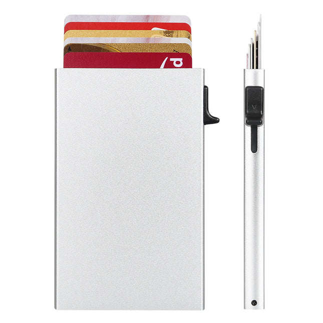 Fashionable and Simple Ultra-Thin Metal Automatic Pop-Up Card Holder for Men and Women Anti-Theft Brush Anti-Degaussing Aluminum Alloy Card Box