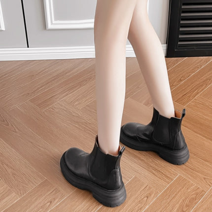 Casual and Good-Looking ~ Retro British Style Round Toe Thick Heel Thick Sole Chimney Boots Chelsea Boots Short Boots for Women Autumn and Winter New Style