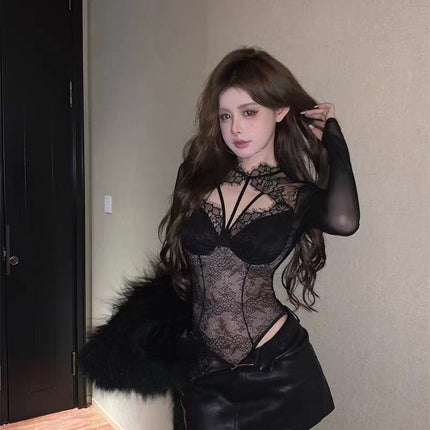 European and American sexy inner body shaping jumpsuit detachable chest pad hot girl lace stitching Fashion Street Women's top