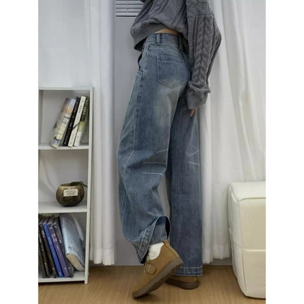 Plus Size Retro Wide-Leg Jeans for Women 2025 Trendy Versatile High-Waisted Loose Slimming Straight Long Pants