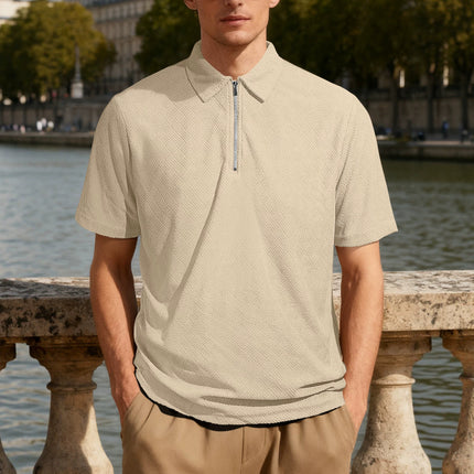 European and American Cross-border Men's Summer New Casual Loose Towel Jacquard Zipper Placket Men's Short-sleeved Polo Shirt