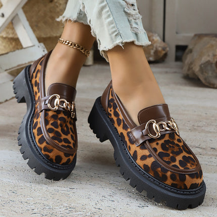 Cross-Border 2025 New Spring and Autumn Loafers Large Size Casual Frosted British Style Women's Shoes Thick Heel Thick Sole Foreign Trade Retro