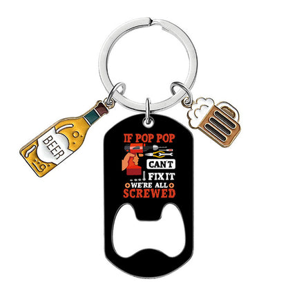 Cross-border Stainless Steel Engraving Metal Keychain Bottle Opener Wine Glass Wine Bottle Birthday Christmas Father's Day Gift