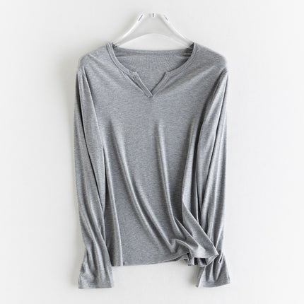 25 Spring First Choice Elegant Basic Small V Neck Long-Sleeved Slimming Look Bottoming Shirt Top Silk Basic Skin Nourishing Clothing
