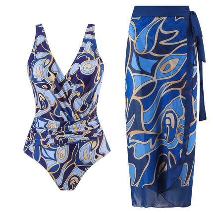 2025 new European and American foreign trade one-piece conservative belly backless sexy swimsuit chiffon beach dress cross-border explosions