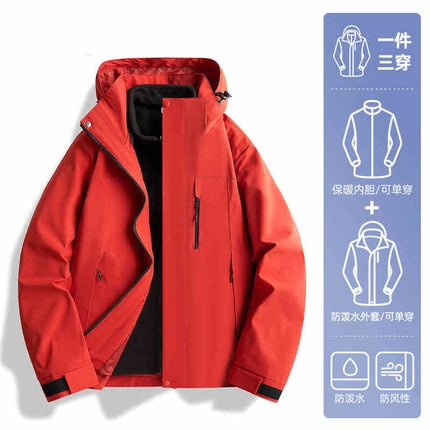 Camel HJCAMEL Jacket Men's and Women's Trendy Brand Three-in-One Windproof and Waterproof Couple's Jacket Mountain Climbing and Mountaineering Suit