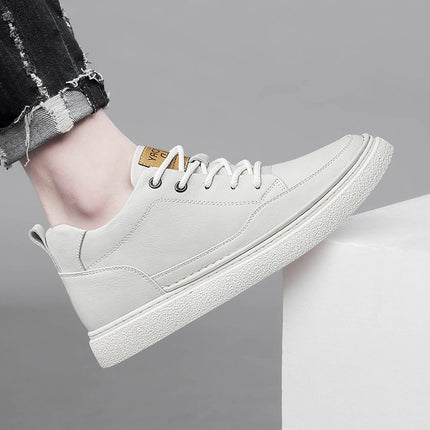 Men's Shoes Spring New Mid-top Winter Sports Casual Board Shoes Teenager Black Leather Shoes Increased 8cm Trendy Shoes