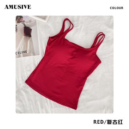 AMUSIVE Korean Style Double Shoulder Strap Camisole Women's Casual Slim-fit All-match Ins Texture Pattern Underwear Slimming Simple