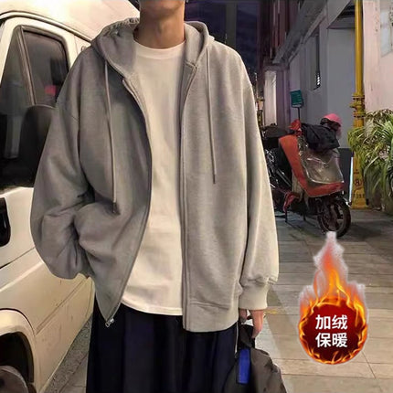Early Autumn Hooded Sweatshirts for Men and Women, Winter Velvet New Korean Style Trendyy Tops, Casual Cardigan Zipper Jackets
