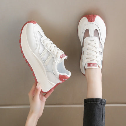 Thick-Soled Height-Increasing Mesh Casual Shoes for Women, Summer New Korean Style Breathable Dad Shoes, Lightweight Sports Shoes, Versatile White Shoes