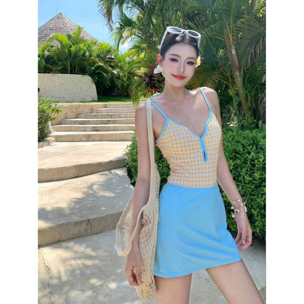 Source Manufacturer Girly Dopamine Swimsuit Outfit for Island Vacation Hot Spring Pure Desire Style Conservative One-Piece Dress