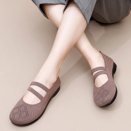 Summer Old Beijing Cloth Shoes Women's Mesh Shoes Breathable Flat Heeled Soft Sole Non-slip Hollow-out Middle-aged and Elderly Mother Shoes Comfortable Sandals