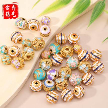 Cloisonné Hollow Beads Oil-Dropped Color-Preserving Copper-Plated Sand Gold DIY Burnt Blue Accessories Handmade Beaded Bracelet Jewelry Accessories