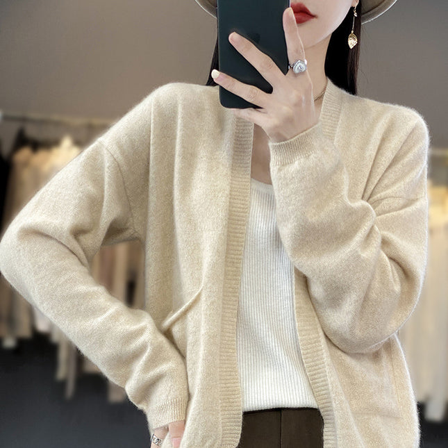 Women Loose Knit Cardigan V-Neck / Cardigan Femme Tricot Col V
