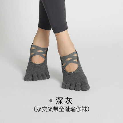 Yoga Socks Non-Slip Double Cross Strap Split Finger Women's Five-Finger Socks Summer Indoor Special Floor Sports Dance Socks