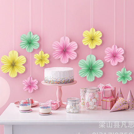 New Wall Flower Paper Fan Flower Decoration Birthday Party Window Background Wall Decoration Paper Fan Hanging Paper Flowers