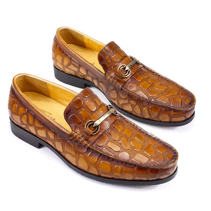 Men's Shoes Spring Breathable 2024 New Trendy Crocodile Pattern Bean Shoes British Business Formal Men's Casual Leather Shoes