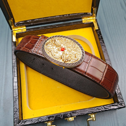 Substitute Double Dragon Ball Belt Men's Top Layer Cowhide Crocodile Pattern Belt Smooth Buckle Youth High-end Trousers Belt