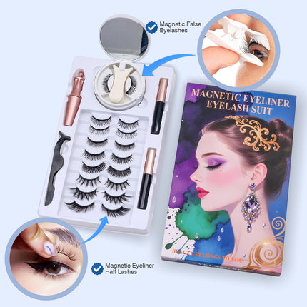 Wholesale magnetic eyeliner false eyelashes magnet false eyelashes 3D three-dimensional net red magnetic false eyelashes 3 pairs of suit