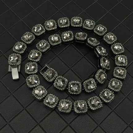 European and American Hip-Hop Style Gun Black Diamond Sugar Cube Ice Sugar Cuban Chain Necklace Trendy Street Clavicle Chain Neck Accessory for Men and Women