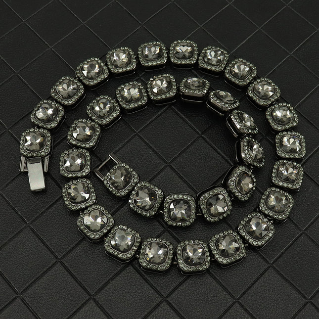 European and American Hip-Hop Style Gun Black Diamond Sugar Cube Ice Sugar Cuban Chain Necklace Trendy Street Clavicle Chain Neck Accessory for Men and Women