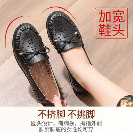 Mom's Shoes, Summer Women's Shoes, Middle-Aged and Elderly Soft-Soled Shoes That Don'T Tire the Feet, Clogs, Breathable Sandals for Middle-Aged People, Non-Slip Leather Shoes