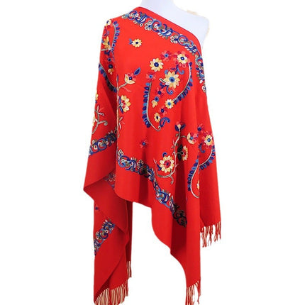 Ethnic Style Border Cashew Embroider Flower 300g Scarf Imitation Cashmere Gift Shawl Travel Cloak Warm Shawl