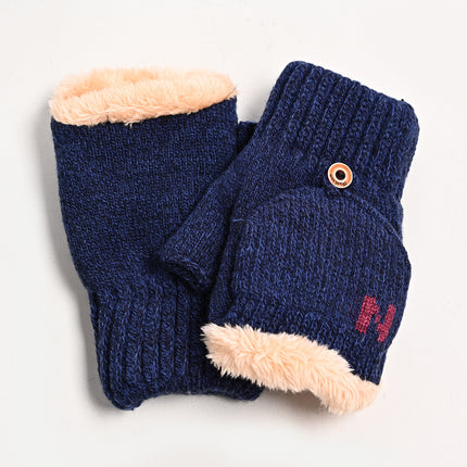 Warm fleece-lined Cotton Gloves Riding Cold-proof Winter Gloves Windproof Flip Wool Thickened Korean Knitted Men's Bag Cover