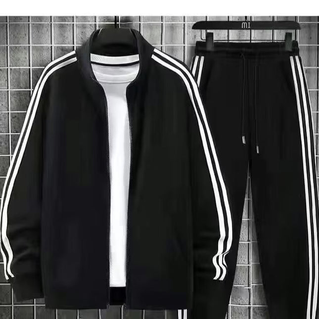 Casual Sports suit Men's Spring and Autumn Black Three Bar Sweater Clothing Women's Lovers Running Sports suit Men