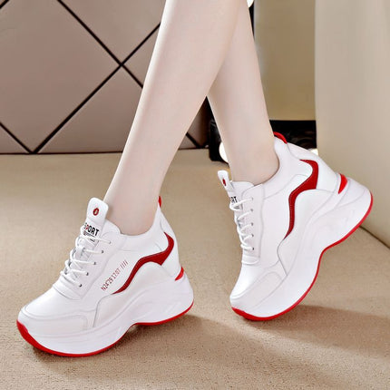 Women's Height-Increasing Shoes for Small People to Show Height, New Spring and Autumn New Versatile Women's Shoes, Sports Shoes, Microfiber Leather Color Matching