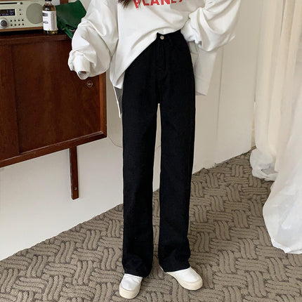 White wide-leg jeans for women 2024 Autumn New Korean style high waist loose pear-shaped straight mop pants