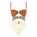 Brown Stitching Swimsuit / S