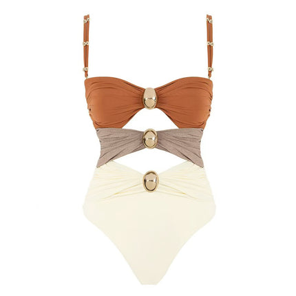 2025 European and American New Arrival Swimsuit suit Women's Gold Plated Round Color Hollow Cross-Border Lazada Sexy Bikini